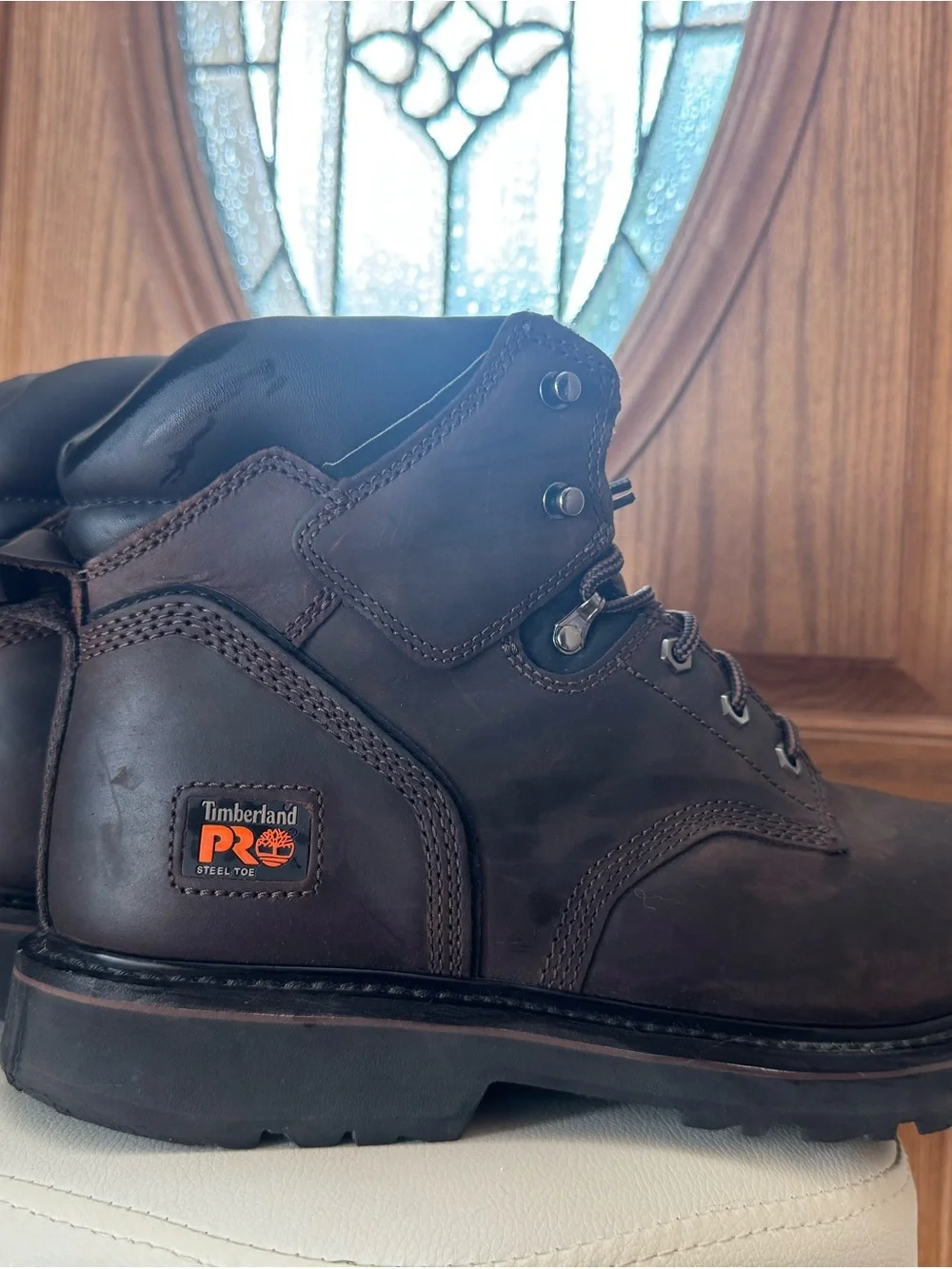 Timberland PRO Brown Leather Work Boots with Padded Collar